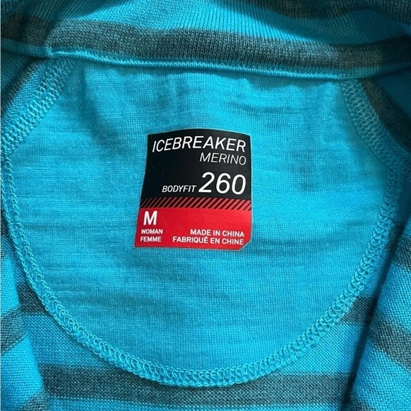 Icebreaker merino wool 260 blue stripe 1/4 zip medium - Picture 3 of 11
